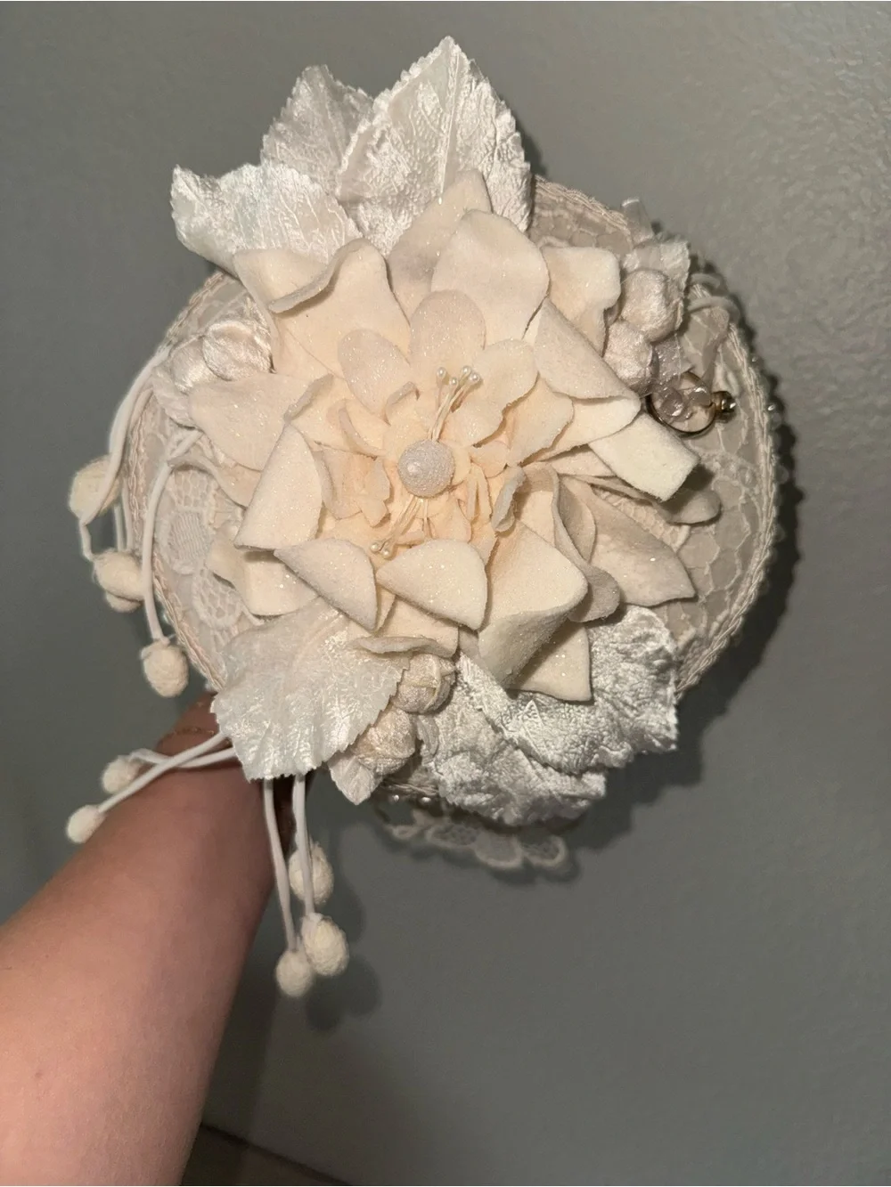 Ivory Ring bearer beaded lace pillow.